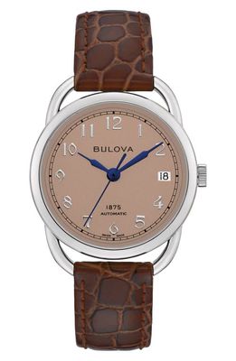 Joseph Bulova Commodore Leather Strap Watch in Silver-Tone