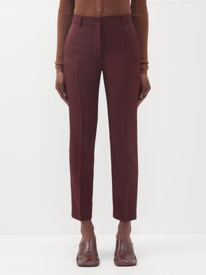 Joseph - Coleman Piqué Cropped Trousers - Womens - Burgundy