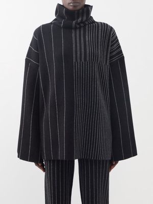 Joseph - High Neck Pinstripe-intarsia Merino Sweater - Womens - Black Multi