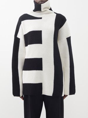 Joseph - Oversized Ribbed-knit Merino Roll-neck Sweater - Womens - Black Multi