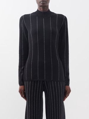 Joseph - Pinstripe-intarsia Merino Sweater - Womens - Black Multi