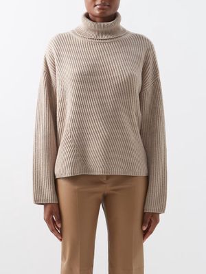 Joseph - Ribbed Wool-blend Roll-neck Sweater - Womens - Light Beige