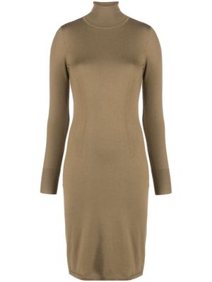 JOSEPH roll-neck knitted midi dress - Brown