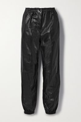 Joseph - Viscount Gathered Leather Tapered Pants - Black