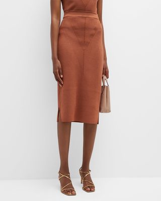 Josephine Rib-Knit Midi Slit Skirt