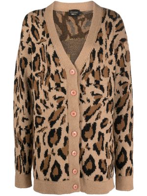 Joshua Sanders leopard-intarsia V-neck cardigan - Brown