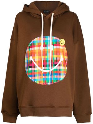 Joshua Sanders Plaid Smiley-motif jersey hoodie - Brown