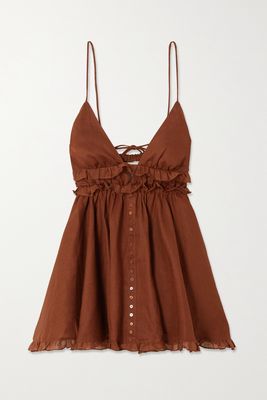Joslin - Liana 2.0 Ruffled Organdie-trimmed Linen Mini Dress - Brown