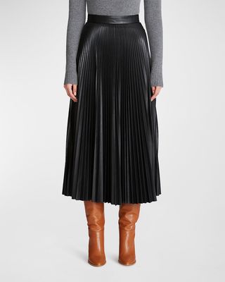 Joss Pleated Faux-Leather Midi Skirt