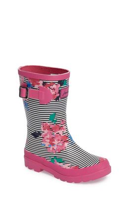 Joules Welly Printed Waterproof Rain Boot in Pink Stripe Floral