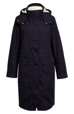 Joules Women's Loxley Cozy Long Waterproof Raincoat in Marine Navy