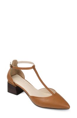Journee Signature Cameela T-Strap Pointed Toe Pump in Brown Leather