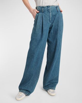 Journey Wide-Leg Pleated Jeans