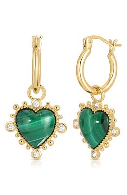 Joy Dravecky Heavenly Heart Drop Hoop Earrings in Malachite/Gold