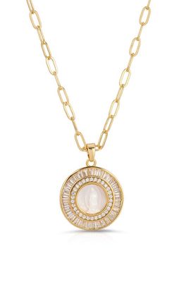Joy Dravecky Mother Mary Mother-of-Pearl Pendant Necklace in White Cz/Gold