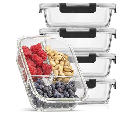 JoyJolt 3-Section Food Prep Storage Containers - Set of 5