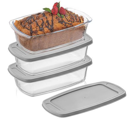 JoyJolt Glass Loaf Pans with Lids - Set of 3