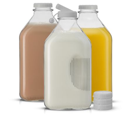 JoyJolt Glass Milk Bottle with Lid & Pourer - 64 oz - Set of
