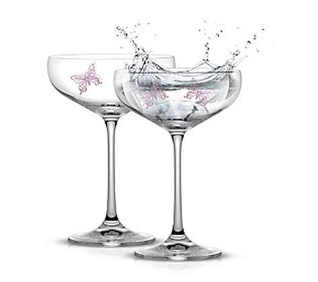 JoyJolt Set of 2 14oz Meadow Butterfly Crystal Martini Glasses