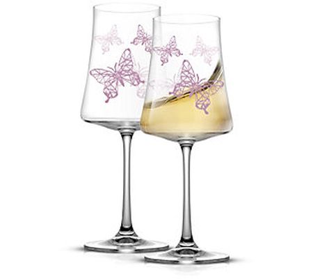 JoyJolt Set of 2 19oz Meadow Butterfly Crystal Wine Glasses