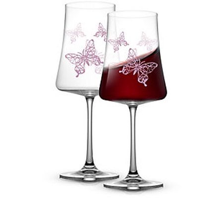 JoyJolt Set of 2 21oz Meadow Butterfly Red Wine Glasses