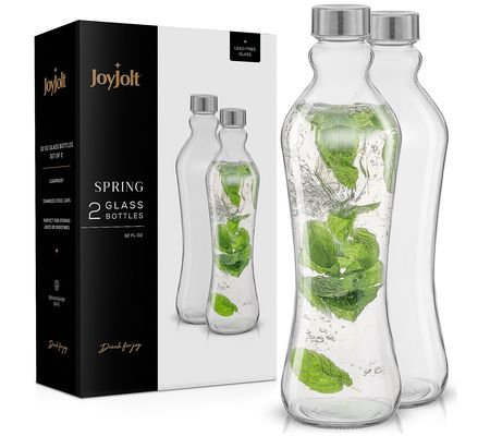JoyJolt Set of 2 Glass Water Bottles with Stainess Steel Caps