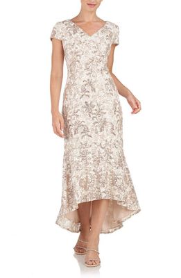 JS Collections Bailey V-Neck High-Low Dress in Champagne