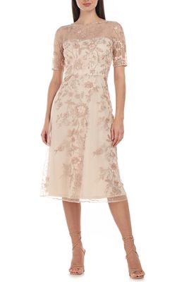 JS Collections Bianca Floral A-Line Midi Dress in Champagne