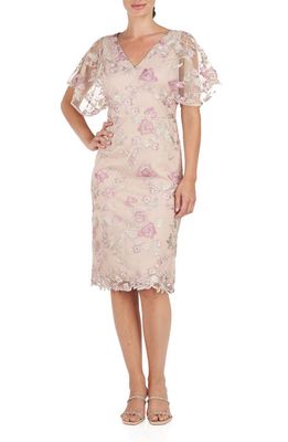 JS Collections Blake Floral Cocktail Sheath Dress in Beige/Mauve