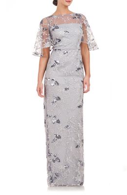 JS Collections Daphne Embroidered Sequin Column Gown in Silver