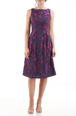 JS Collections Diana Embroidered Mesh Cocktail Dress in Navy/Plum