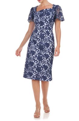 JS Collections Ellie Flutter Sleeve Cocktail Dress in Hydrangea/Navy