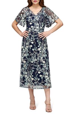 JS Collections Elsie Floral Embroidered Midi Dress in Navy/Sage 