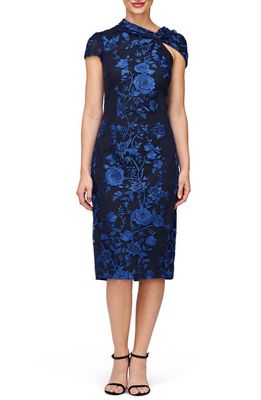 JS Collections Everleigh Floral Embroidered Cocktail Dress in Navy/Indigo 