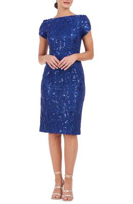 JS Collections Fiona Embroidered Floral Sheath Dress in Blueberry