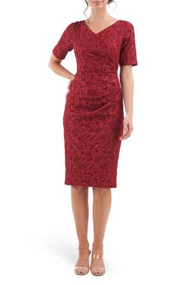 JS Collections Gianna Jacquard Floral Sheath Dress in Wine
