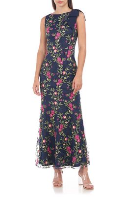 JS Collections Isabella Embroidered Floral Gown in Navy Multi
