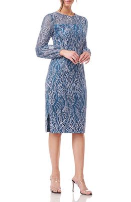 JS Collections Jaelynn Embroidered Long Sleeve Dress in Aqua/Blush
