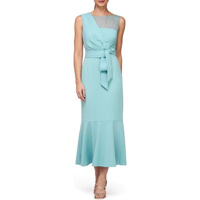 JS Collections Joanna Asymmetric Neck Cocktail Dress in Aqua 