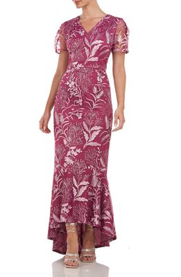 JS Collections Katie Embroidered Floral High-Low Gown in Cerise/Mauve