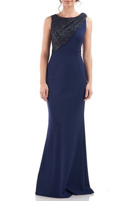 JS Collections Kennedy Sequin Draped Gown in Navy