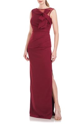 JS Collections Kirsten Bow Neckline Crepe Column Gown in Deep Red