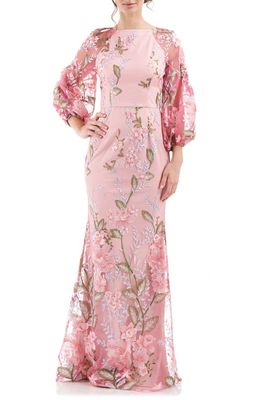 JS Collections Lydia Floral Embroidered Mermaid Gown in Rose Cloud