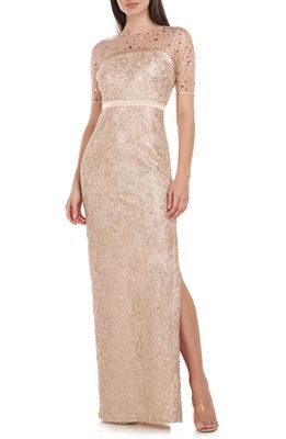 JS Collections Maisie Illusion Column Gown in Rose Gold