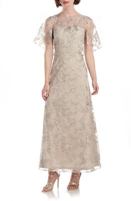 JS Collections Marguerite Floral Embroidered Lace A-Line Gown in Sand