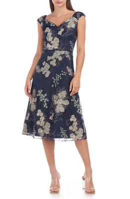 JS Collections Miriam A-Line Cocktail Dress in Navy/Jade