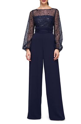 JS Collections Raelynn Embellished Long Sleeve Wide Leg Jumpsuit in Deep Navy 