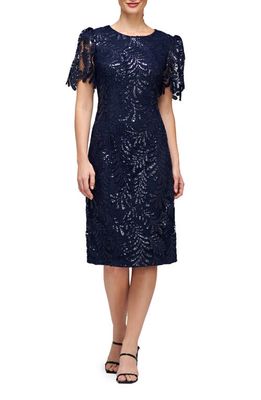 JS Collections Romy Sequin Lace Cocktail Dress in Navy