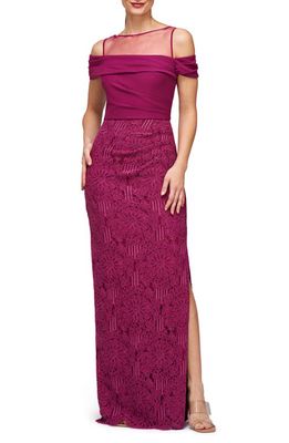 JS Collections Shiloh Lace Column Gown in Dark Fuchsia 