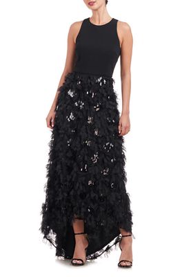 JS Collections Sleeveless Paillette Ruffle Skirt Gown in Black